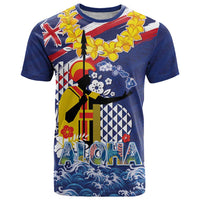 Hawaii King Kamehameha Day T Shirt Lei Sea Waves Polynesian Tapa Pattern