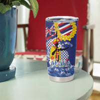 Hawaii King Kamehameha Day Tumbler Cup Lei Sea Waves Polynesian Tapa Pattern