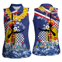 Hawaii King Kamehameha Day Women Sleeveless Polo Shirt Lei Sea Waves Polynesian Tapa Pattern LT03 - Polynesian Pride