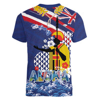 Hawaii King Kamehameha Day Women V-Neck T-Shirt Lei Sea Waves Polynesian Tapa Pattern LT03 - Polynesian Pride