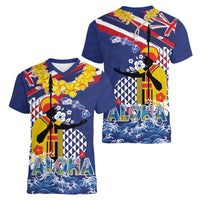 Hawaii King Kamehameha Day Women V-Neck T-Shirt Lei Sea Waves Polynesian Tapa Pattern LT03 - Polynesian Pride