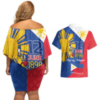 Philippines Independence Day Couples Matching Off Shoulder Short Dress and Hawaiian Shirt Araw ng Kalayaan Polynesian Sun and YAKAN Pattern LT03 - Polynesian Pride