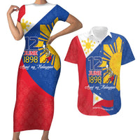 Philippines Independence Day Couples Matching Short Sleeve Bodycon Dress and Hawaiian Shirt Araw ng Kalayaan Polynesian Sun and YAKAN Pattern LT03 Blue - Polynesian Pride