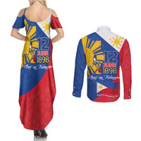 Philippines Independence Day Couples Matching Summer Maxi Dress and Long Sleeve Button Shirt Araw ng Kalayaan Polynesian Sun and YAKAN Pattern LT03 - Polynesian Pride