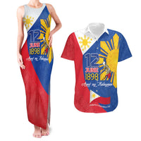 Philippines Independence Day Couples Matching Tank Maxi Dress and Hawaiian Shirt Araw ng Kalayaan Polynesian Sun and YAKAN Pattern LT03 Blue - Polynesian Pride