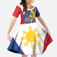 Philippines Independence Day Family Matching Mermaid Dress and Hawaiian Shirt Araw ng Kalayaan Polynesian Sun and YAKAN Pattern LT03 Daughter's Dress Blue - Polynesian Pride