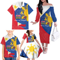Philippines Independence Day Family Matching Off The Shoulder Long Sleeve Dress and Hawaiian Shirt Araw ng Kalayaan Polynesian Sun and YAKAN Pattern