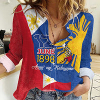 Philippines Independence Day Women Casual Shirt Araw ng Kalayaan Polynesian Sun and YAKAN Pattern LT03 Female Blue - Polynesian Pride