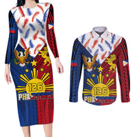 Philippines Independence Day 126th Anniversary Couples Matching Long Sleeve Bodycon Dress and Long Sleeve Button Shirt Polynesian Pattern National Flag Style