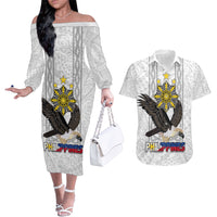 Philippines Eagle Week Couples Matching Off The Shoulder Long Sleeve Dress and Hawaiian Shirt Polynesian Pattern Barong Style