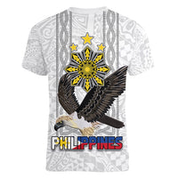 Philippines Eagle Week Women V-Neck T-Shirt Polynesian Pattern Barong Style