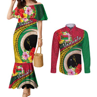 Vanuatu Tribal Boar Tusk Couples Matching Mermaid Dress and Long Sleeve Button Shirt Tropical Plants with Namele and Melanesian Pattern