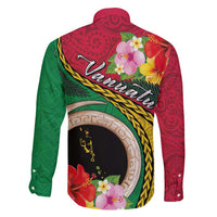 Vanuatu Tribal Boar Tusk Family Matching Long Sleeve Bodycon Dress and Hawaiian Shirt Tropical Plants with Namele and Melanesian Pattern