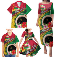 Vanuatu Tribal Boar Tusk Family Matching Puletasi and Hawaiian Shirt Tropical Plants with Namele and Melanesian Pattern