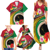 Vanuatu Tribal Boar Tusk Family Matching Summer Maxi Dress and Hawaiian Shirt Tropical Plants with Namele and Melanesian Pattern