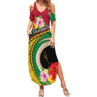 Vanuatu Tribal Boar Tusk Family Matching Summer Maxi Dress and Hawaiian Shirt Tropical Plants with Namele and Melanesian Pattern