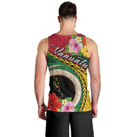 Vanuatu Tribal Boar Tusk Men Tank Top Tropical Plants with Namele and Melanesian Pattern