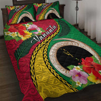 Vanuatu Tribal Boar Tusk Quilt Bed Set Tropical Plants with Namele and Melanesian Pattern