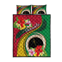 Vanuatu Tribal Boar Tusk Quilt Bed Set Tropical Plants with Namele and Melanesian Pattern
