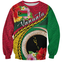 Vanuatu Tribal Boar Tusk Sweatshirt Tropical Plants with Namele and Melanesian Pattern