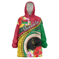 Vanuatu Tribal Boar Tusk Wearable Blanket Hoodie Tropical Plants with Namele and Melanesian Pattern LT03 One Size Red - Polynesian Pride