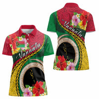 Vanuatu Tribal Boar Tusk Women Polo Shirt Tropical Plants with Namele and Melanesian Pattern