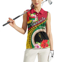 Vanuatu Tribal Boar Tusk Women Sleeveless Polo Shirt Tropical Plants with Namele and Melanesian Pattern