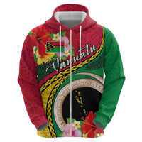 Vanuatu Tribal Boar Tusk Zip Hoodie Tropical Plants with Namele and Melanesian Pattern