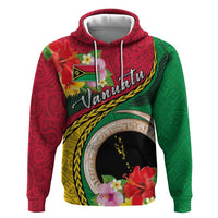 Vanuatu Tribal Boar Tusk Zip Hoodie Tropical Plants with Namele and Melanesian Pattern