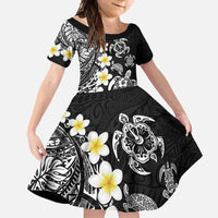 Hawaiian Plumeria Turtles Family Matching Long Sleeve Bodycon Dress and Hawaiian Shirt Polynesian Art Tattoo