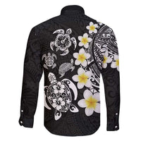 Hawaiian Plumeria Turtles Family Matching Long Sleeve Bodycon Dress and Hawaiian Shirt Polynesian Art Tattoo