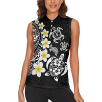 Hawaiian Plumeria Turtles Women Sleeveless Polo Shirt Polynesian Art Tattoo LT03 - Polynesian Pride