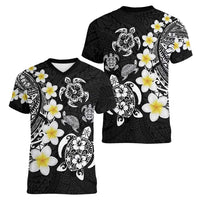 Hawaiian Plumeria Turtles Women V-Neck T-Shirt Polynesian Art Tattoo LT03 - Polynesian Pride