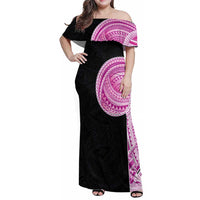 Samoan Art Tattoo Polynesian Pattern Family Matching Off Shoulder Maxi Dress and Hawaiian Shirt Pink Out Color
