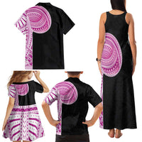 Samoan Art Tattoo Polynesian Pattern Family Matching Tank Maxi Dress and Hawaiian Shirt Pink Out Color