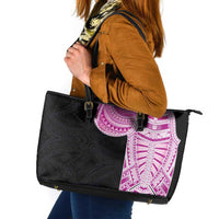Samoan Art Tattoo Polynesian Pattern Leather Tote Bag Pink Out Color