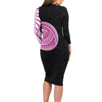 Samoan Art Tattoo Polynesian Pattern Long Sleeve Bodycon Dress Pink Out Color