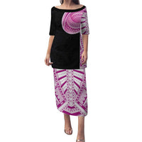 Samoan Art Tattoo Polynesian Pattern Puletasi Pink Out Color LT03 Long Dress Black - Polynesian Pride