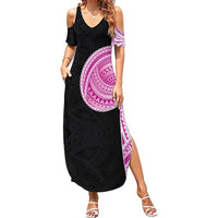 Samoan Art Tattoo Polynesian Pattern Summer Maxi Dress Pink Out Color LT03 Women Black - Polynesian Pride