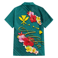 Aloha Kanaka Maoli Hawaii Flowers Family Matching Puletasi and Hawaiian Shirt With Polynesian Pattern Teal Color