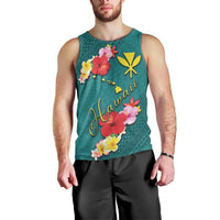 Aloha Kanaka Maoli Hawaii Flowers Men Tank Top With Polynesian Pattern Teal Color