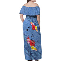 Bula Fiji Hibiscus and Plumeria Flowers Family Matching Off Shoulder Maxi Dress and Hawaiian Shirt Tapa Tattoo Polynesian Pattern