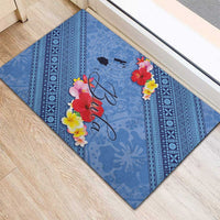 Bula Fiji Hibiscus and Plumeria Flowers Rubber Doormat Tapa Tattoo Polynesian Pattern