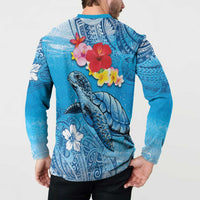 Hawaii Sea Turtle and Tropical Flowers Button Sweatshirt Polynesian Tattoo Undersea Vibe
