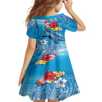 Hawaii Sea Turtle and Tropical Flowers Family Matching Puletasi and Hawaiian Shirt Polynesian Tattoo Undersea Vibe