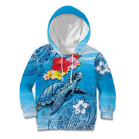 Hawaii Sea Turtle and Tropical Flowers Kid Hoodie Polynesian Tattoo Undersea Vibe