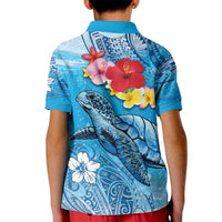 Hawaii Sea Turtle and Tropical Flowers Kid Polo Shirt - Polynesian Tattoo Undersea Vibe LT03 - Polynesian Pride