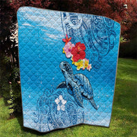 Hawaii Sea Turtle and Tropical Flowers Quilt Polynesian Tattoo Undersea Vibe