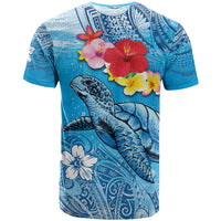Hawaii Sea Turtle and Tropical Flowers T Shirt Polynesian Tattoo Undersea Vibe