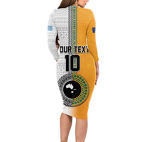 Custom Fiji and Australia Rugby Long Sleeve Bodycon Dress Aboriginal and Fijian Masi Pattern LT03 - Polynesian Pride